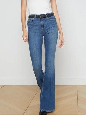 L’Agence Bell High-Rise Flared Women’s Jeans in Authentique Denim Blue Size 25